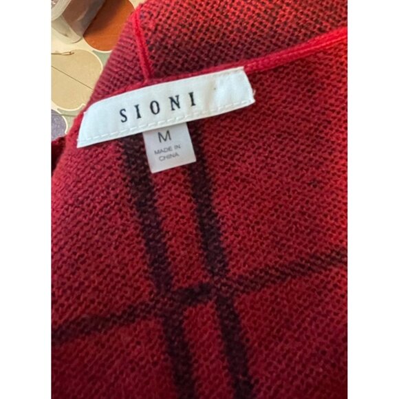 Sioni Red Black Checked Knit Long Sleeved Open Cardigan Sz M - Picture 10 of 11